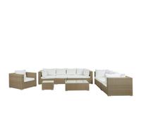Beliani Garden Lounge Set With Table 8 Seater Maestro Modular Pe Rattan Light Brown, Brown