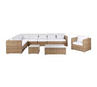 Beliani Garden Lounge Set With Table 8 Seater XXL Right Hand Modular Pe Rattan Light Brown, Brown