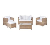 Beliani Garden Lounge Set With Table And Ottoman 4 Seater Milano Pe Rattan Off-white, White