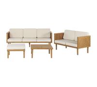 Beliani Garden Lounge Set With Table And Ottoman 5 Seater Baratti Brown Acacia Wood