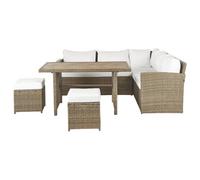 Beliani Garden Lounge Set With Table And Ottoman 5 Seater Bardi Brown Pe Rattan With Cushions