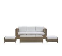 Beliani Garden Lounge Set With Table And Ottoman 5 Seater Belluno Pe Rattan White, White