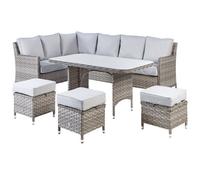 Beliani Garden Lounge Set With Table And Ottoman 9 Seater Lacona Right Hand Pe Rattan Light Grey, Grey
