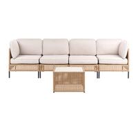 Beliani Garden Sofa With Table 4 Seater Omegana Modular Pe Rattan Light Beige