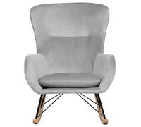 Beliani Glam Rocking Chair - Light Grey Velvet, Two Solid Wood Rockers, Metal & Rubberwood Frame