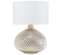 Beliani Glam Table Lamp Glass Base Round Cotton Blend Gold E14 Living Room Bedroom, MADON