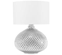Beliani Glam Table Lamp Glass Studded Oval Base Round Fabric Shade Silver Madon