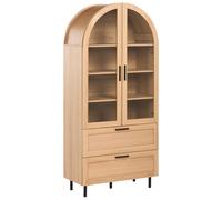 Beliani Glass Display Cabinet Lachine 80 Cm Light Brown