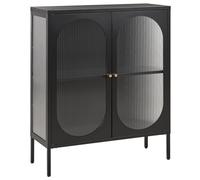 Beliani Glass Display Sideboard Sarre 90 Cm Metal Black