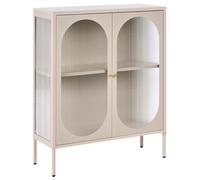 Beliani Glass Display Sideboard Sarre Metal 90 Cm Beige
