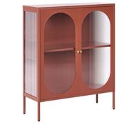 Beliani Glass Display Sideboard Sarre Metal 90 Cm Golden Brown