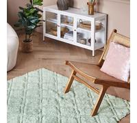 Beliani Green Cotton Area Rug 160 X 230 Cm - Geometric Hand-Tufted, Low Pile