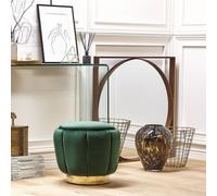 Beliani Green Velvet Pouffe With Gold Base - 43 X 37 Cm Round Footstool For Living Rooms And Bedrooms