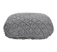 Beliani Grey Macramé Cotton Floor Cushion Pouffe 50 X 50 X 20 Cm