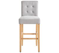 Beliani Grey Tufted Bar Stool Set Of 2 With Footrest - Modern Grey Velvet-Effect Fabric - Pair