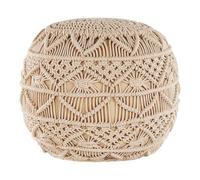 Beliani Hand-Knitted Beige Cotton Pouffe - Chunky Crochet Round Footstool 40 X 40 Cm