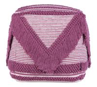 Beliani Hand-Knitted Pink Pouffe With Tassels And Subtle Stripes, 40 X 40 X 40 Cm