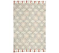 Beliani Hand-Tufted Cotton Rug 160 X 230 Cm - Beige Geometric With Orange Tassels