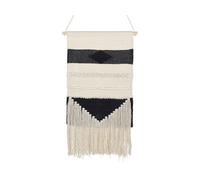 Beliani Handwoven Beige Cotton Wall Hanging With Tassels, Black Geometric Pattern, 44 X 107 Cm