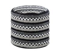 Beliani Handwoven Black And White Cotton-Wool Braided Macramé Pouffe, Round 41Cm