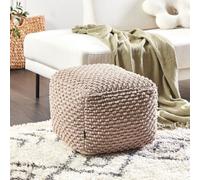 Beliani Handwoven Cotton Pouf Ottoman Taupe Beige 50 X 50 Cm