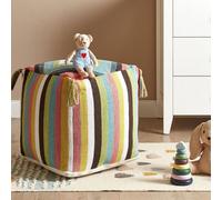 Beliani Handwoven Cotton Pouffe 45 X 45 X 45 Cm Multicolour Geometric Pattern With Tassels