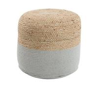 Beliani Handwoven Grey Jute Pouf Ottoman - Round 46 Cm, Eps Beads Filled, Boho Style