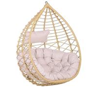 Beliani Hanging Chair Brown PE Rattan Boho Beige Without Stand | Requires Installation, 90 kg Capacity, Outdoor Use, 100 x 121 cm