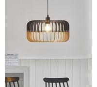 Beliani Hanging Pendant Lamp In Light Wood And Matt Black Finish, W40 X D40 X H124 Cm