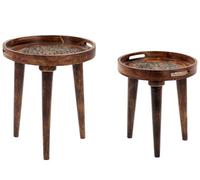 Beliani Heritage Dark Mango Nest Of 2 Side Tables - Handmade Distressed Vintage Round Set