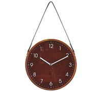 Beliani Heritage Home Wall Clock - 26 Cm Brown Mdf Frame With Faux Leather Hanger