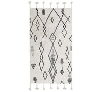 Beliani Heritage Off-White And Black Cotton Rug 80 X 150 Cm - Geometric Tassels