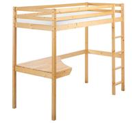 Beliani High Sleeper Bed With Desk Pine Wood Loury 90 X 200 Cm (Eu Single) Light Brown