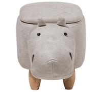Beliani Hippo Kids Stool With Storage Light Grey Faux Leather And Rubberwood Legs - Nursery Footstool
