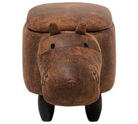 Beliani Hippo Kids Stool With Toy Storage, Brown Faux Leather, Rubberwood Legs (W32 X D60 X H35Cm)