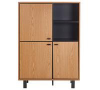 Beliani Home Retro Tall Sideboard Oak Finish With Black Legs, 3 Cabinets And 2 Open Shelves - W96 X D40 X H135 Cm