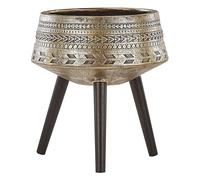 Beliani Industrial Large Tall Planter Concrete Wooden Stand Plastic Insert Grey Drimos