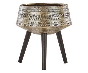 Beliani Industrial Large Tall Planter Concrete Wooden Stand Plastic Insert Grey Drimos