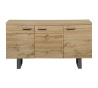 Beliani Industrial Sideboard 3-Door 4-Shelf - Light Brown Oak Effect, Grey Metal Sled Base, W1400 X D420 X H790mm
