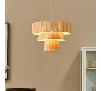 Beliani Japandi Pendant Lamp - Natural Paper Shade, Wicker Frame, Jute Cord, Adjustable Height