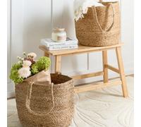 Beliani Jute Storage Baskets Set Of 2 Natural Beige With Long Handles - Round No-Assembly Laundry And Home Storage