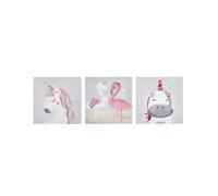 Beliani Kids Art Prints Set Of 3 Grey And Pink 30 X 30 Cm With Built-In Hooks