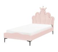 Beliani Kids Bed Crown Velvet Rubian 90 X 200 Cm (Eu Single) With Led Lights Pink