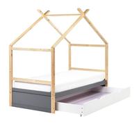 Beliani Wooden Kids House Bed With Drawers Eu Single Size Grey Orgeval, Grey