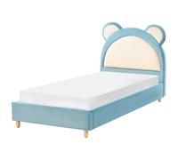 Beliani Kids Bed Teddy Bear Velvet Mailles 90 X 200 Cm (Eu Single) Blue