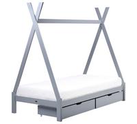 Kids Bed with Drawers Teepee Pine Wood DEVAY 90 x 200 cm (EU Single) Grey