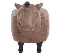 Beliani Kids Horse Pouffe Footstool Brown Faux Leather Look With Rubberwood Legs - Child-Friendly Seat