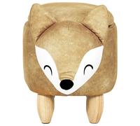 Beliani Kids Storage Stool, Orange Velvet Seat With Rubberwood Legs - Toy Storage Pouffe