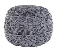 Beliani Knitted Pouffe - Chunky Crochet Grey Cotton Round Footstool 40 X 40 Cm