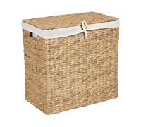 Beliani Laundry Basket Natural Water Hyacinth Round Hamper 2-Compartment | Wood, Handmade, Does Not Require Assembly, 30 x 50 cm